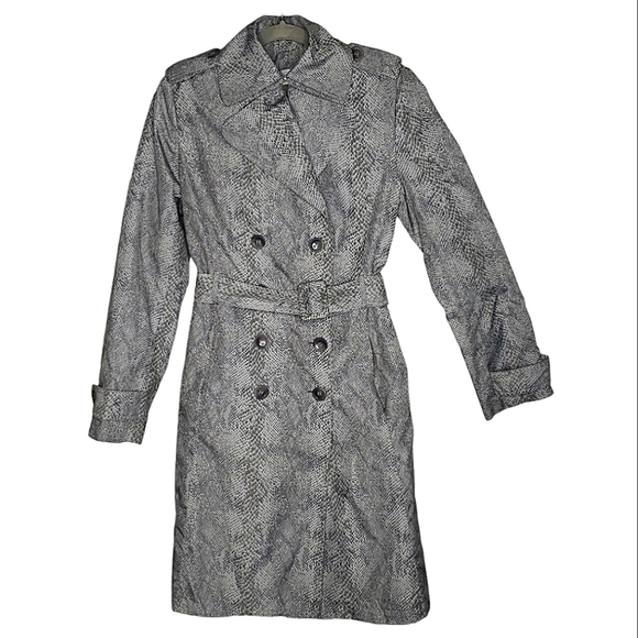 Vtg Snake Print Y2K 80's Trench Coat Rain Double Breast Mod Animal Spy Grunge  S - Picture 6 of 17